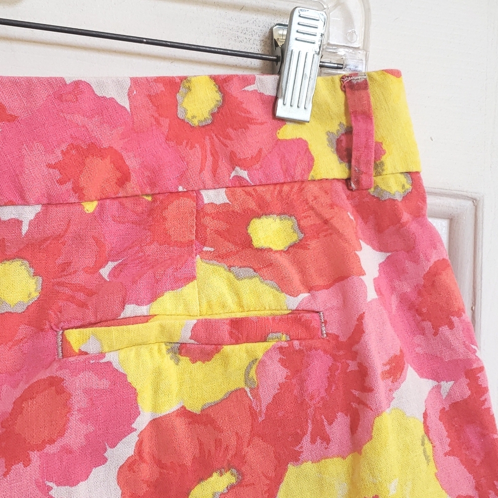 LOFT Floral Linen Shorts Pink Orange Coral Yellow - Picture 11 of 13